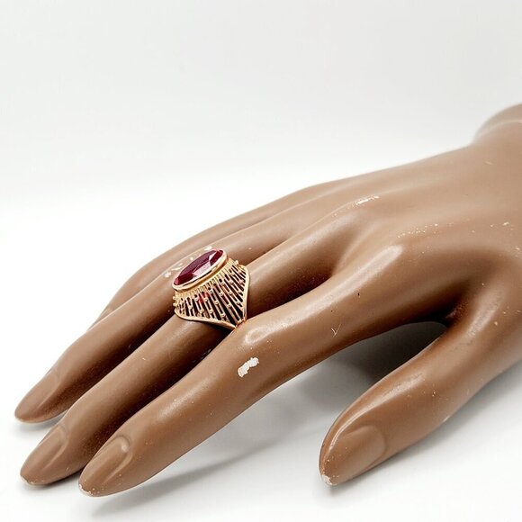 Vintage USSR Soviet Union Art Deco Ruby 583 Solid Rose Gold Ring 6.75 - Picture 9 of 10